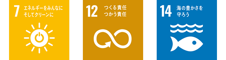 SDGs 7エネルギーをみんなにそしてクリーンに 12つくる責任使う責任 14海の豊かさを守ろう